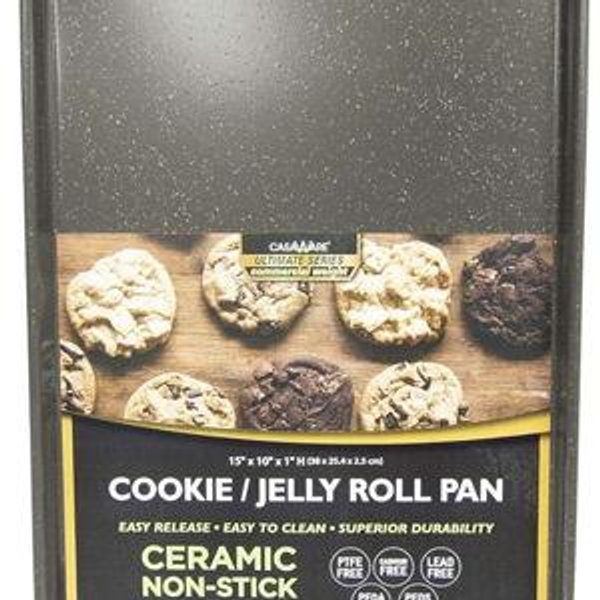 casaWare 15 x 10 x 1-Inch Ultimate Series Commercial Weight Ceramic Non-Stick Coating Cookie/Jelly Roll Pan (Silver Granite)