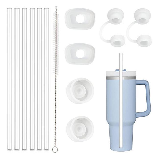 Straw Spill Stopper Cover Accessories for Stanley Cup 40 oz 30 oz Quencher, Tumbler Accessories of 6 Straw Replacement with Cleaning Brush, 4 Leak Sproof Plug, 2 Silicone Cover Cap for Stanley