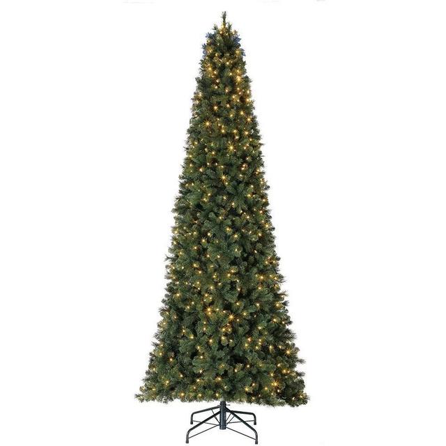 Home Heritage 12 Foot Cascade Cashmere Quick Set Christmas Tree with Changing White and Colorful LED Lights