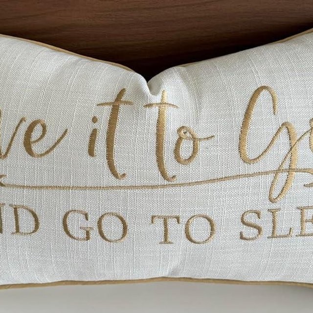 MANOJAVAYA Give It to God Embroidered Pillow Cover - 12x20 Inch Ivory Cotton - Lumbar Cushion Cover for Sofa, Couch, Bed - Farmhouse Christian Décor, Inspirational Gift - Beige