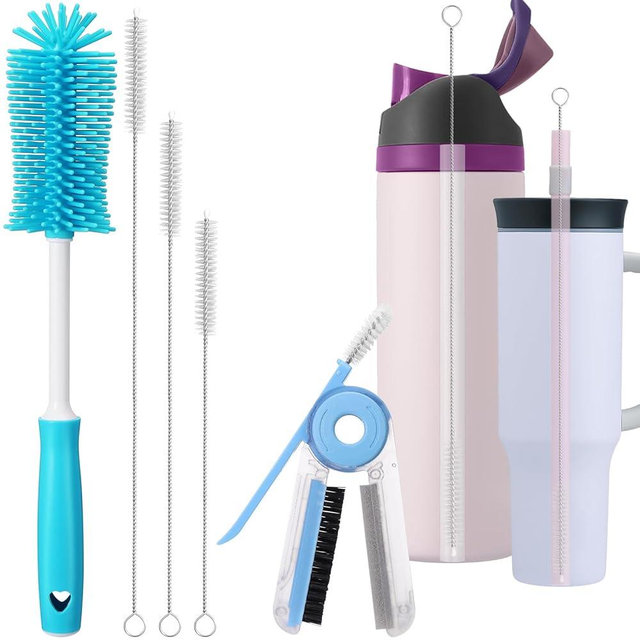 XANGNIER 5 Pcs Water Bottle Cleaner Brush Set for Owala 24oz/32oz/40oz Cup,Multifunctional Bottle Brush and Long Straw Cleaner Brush,Cleaning Kit for Owala/Stanley/Yeti Tumbler Cup Accessories