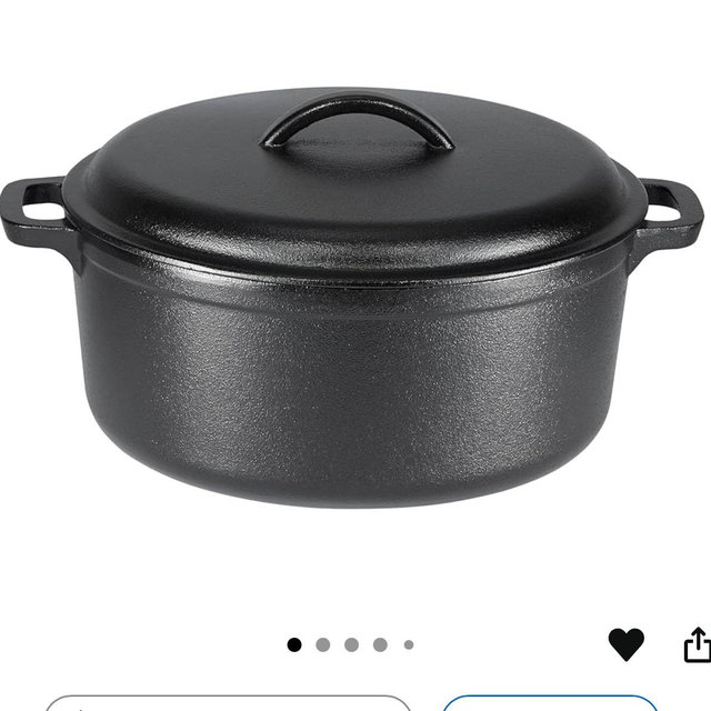 Amazon Basics Round Pre-Seasoned Cast Iron Dutch Oven Pot with Lid and Dual Handles, Heavy-Duty & Large, 7-Quart, Black