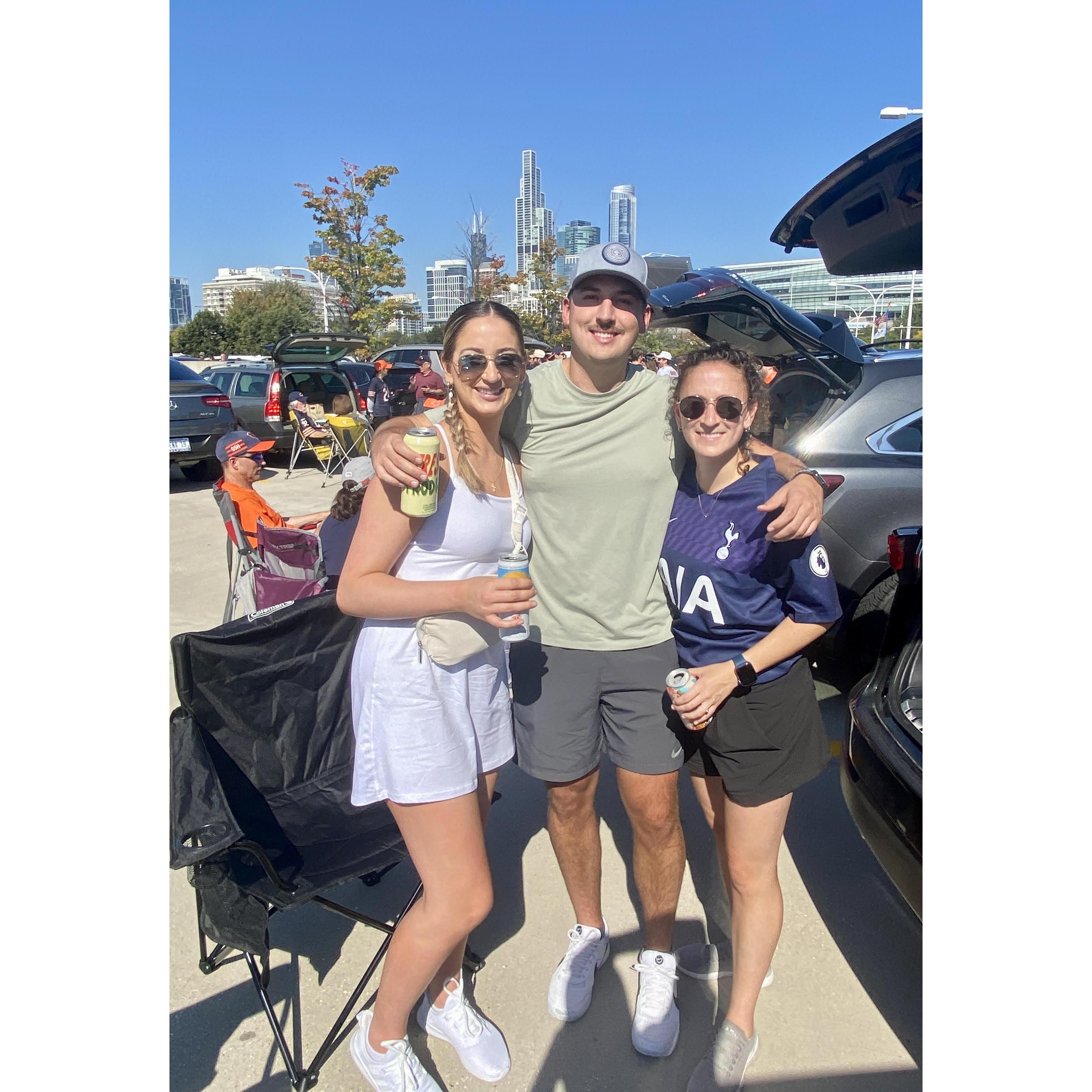 Lindsey, Trevor, and Chloe at the Chicago Bears vs Broncos