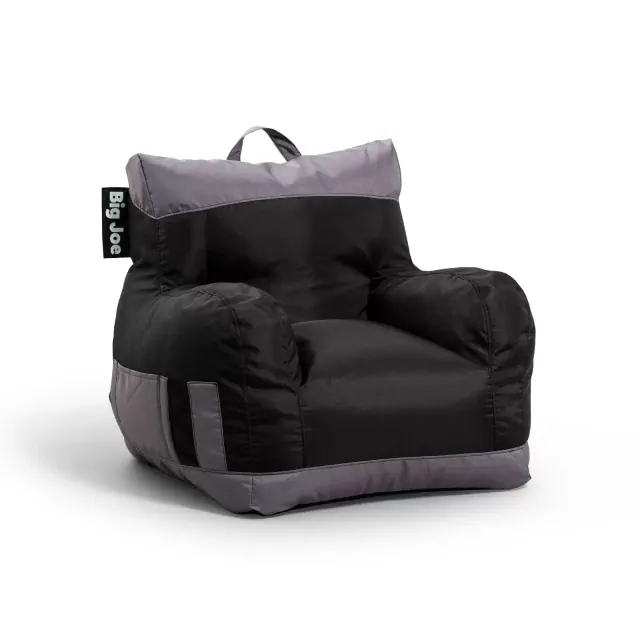Big Joe Dorm Bean Bag Chair with Drink Holder and Pocket, Durable Polyester Nylon Blend, Two Tone Black