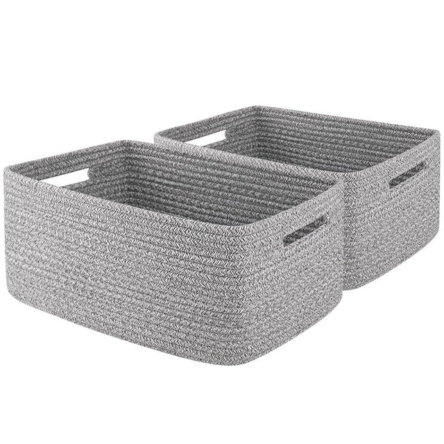 OIAHOMY Storage Basket for Shelves, Closet Cube Storage Bins Baskets for Clothes Blanket Towels, Baby Nursery, Toy Baskets Box, Woven Rope Basket, 15.75*11.81*7.09 IN, 2 Packs Grey