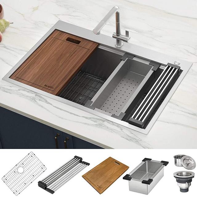 Ruvati 30 x 22 inch Workstation Drop-in Tight Radius Topmount 16 Gauge Ledge Stainless Steel Kitchen Sink Single Bowl - RVH8030