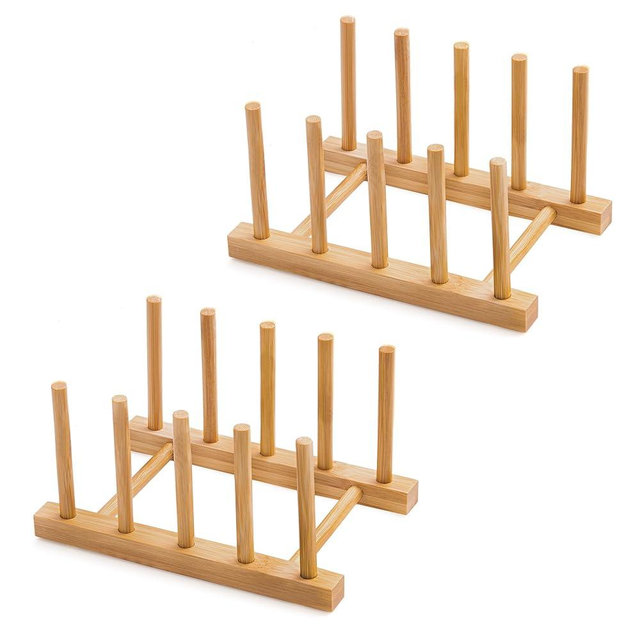 Oyydecor Bamboo Dish Drying Rack for Kitchen Counter and Cabinet, Dish/Book/Plate/Bowl/Cup/Cutting Board/Pot Lid Organizer for Kitchen, Living Room, Study, Display Cabinet (4 Slots)