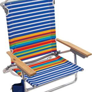 Rio Beach Classic 5-Position Lay-Flat Folding Chair, Surf Power Blue/White Stripe