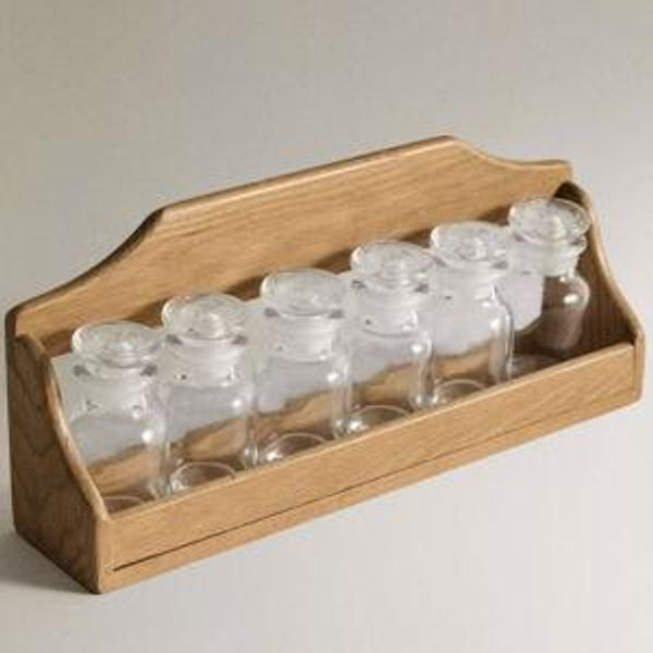 WOODEN SPICE RACK WITH GLASS JARS