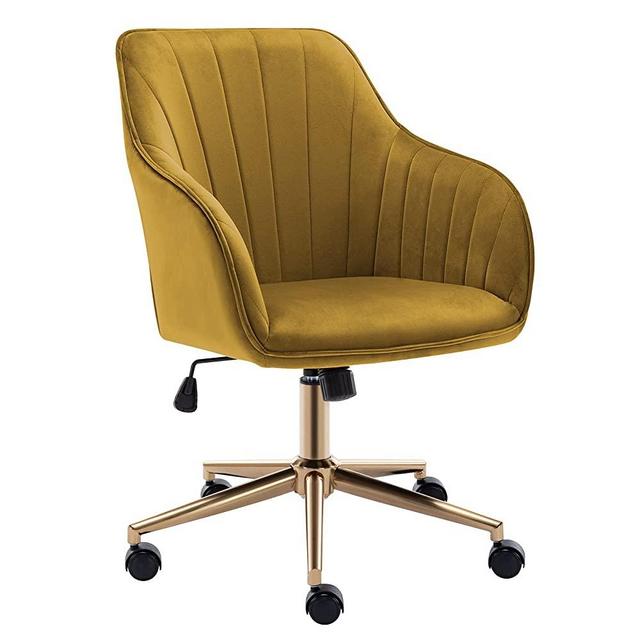 Duhome Velvet Desk Chair with Wheels, Gold Desk Chair Adjustable Swivel Home Office Chair for Office Living Room Bedroom, Earthy Yellow
