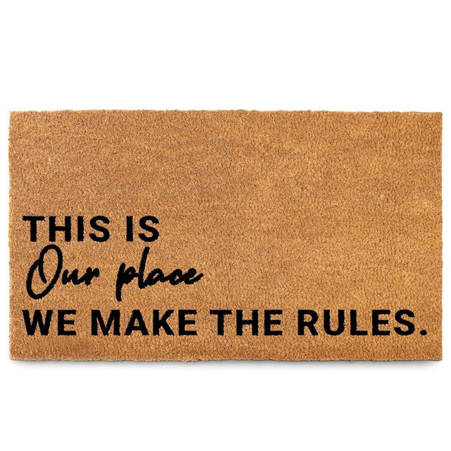 MAINEVENT We Make The Rules Door Mat 30x17 Inch, Coir Doormat Outside w/Non-Slip PVC Backing, Welcome Gift