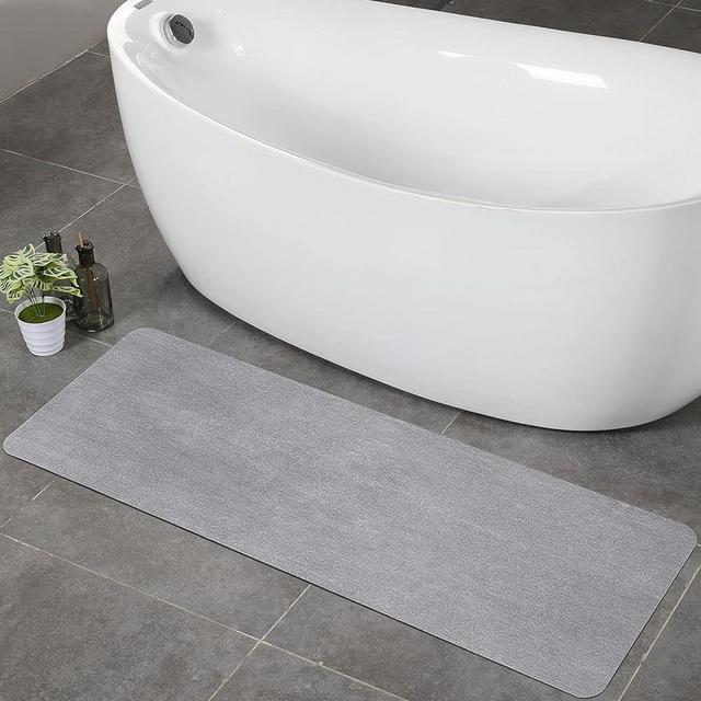 Stiio Large Bath Mat Rug 17x51 inches, Kitchen Mat Super Absorbent Quick Dry, Bath Rugs Non-Slip for Bathroom, Thin Floor Mat That Fit Under Door, Washable Shower Door Mat for Bathtub, Sink, Grey