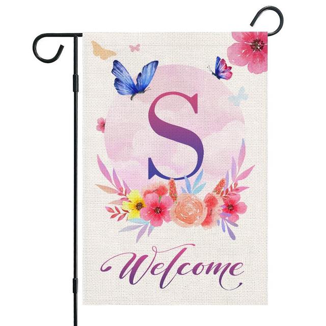 RLCMO Letter S Garden Flag Butterfly Flowers 12" x 18" Yard Signs Vertical Double Sided Outside Small Burlap Welcome Family Last Name Initial Farmhouse Outdoor Lawn Decor (Multicolour S)
