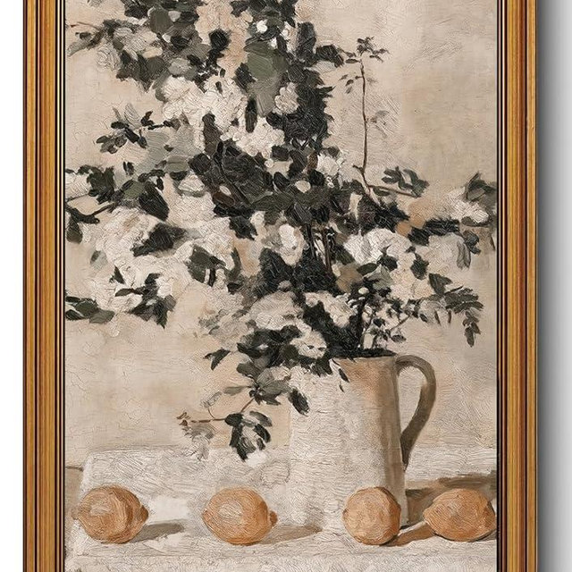 Gold Framed Wall Art Vintage Lemon and Floral Canvas Art Farmhouse Picture Wall Decor Antique Prints Rustic Kitchen Paintings Country Artwork for Bedroom Bathroom Living Room 16x24 Inch