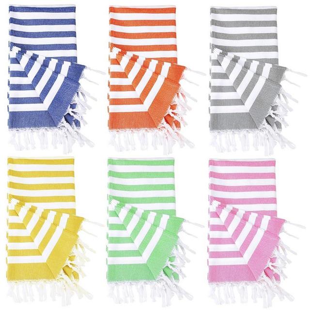 Oudain 6 Pcs Large Turkish Beach Towels Bulk 70 x 40 Inch Cotton Turkish Towels Oversized Beach Towels Sand Free Lightweight Turkish Towels Absorbent Quick Drying Travel Towel for Adult Beach Supplies