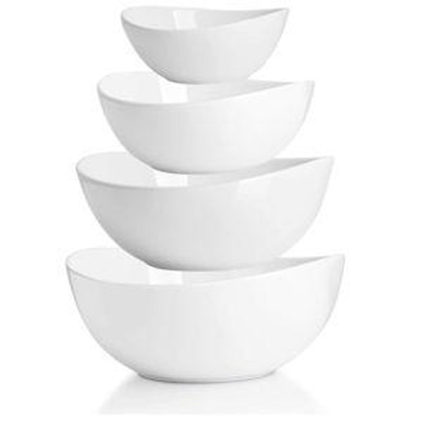 Sweese Porcelain Serving Bowls Set, 10-42 oz, Versatile for Salad, Soup, Snacks, Microwave Dishwasher Safe, White