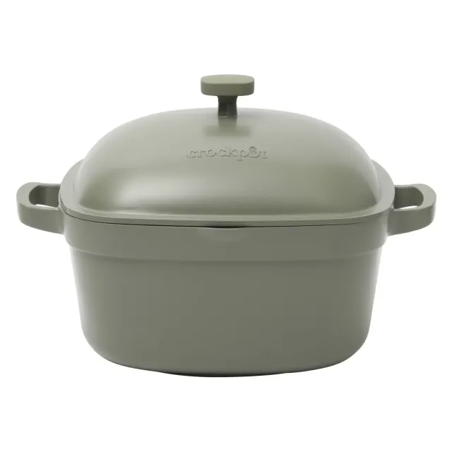 Crock-Pot Northvale Cast Aluminum Lightweight Durable 5.2 Quart Heavy Duty Dutch Oven Pot With Lid, Oven Safe, Dual Handles Matte Sage