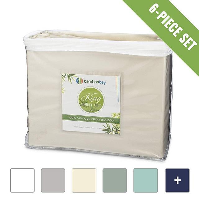 100% Viscose from Bamboo Sheets - Soft, Cool 6-Piece Bamboo Sheet Set - Extra Deep Pocket, No-Slip Fitted Sheet - Comfy, Hypoallergenic Bamboo Sheets (King, Ivory)