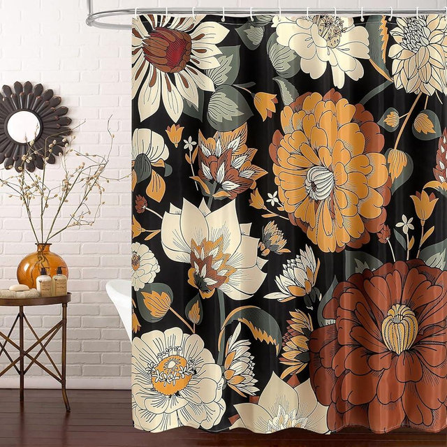 MitoVilla Extra Long Boho Floral Shower Curtain 72 x 84, Abstract Bathroom Shower Curtain with Tropical Leaves, XL Rustic Flower Shower Curtains for Vintage Bathroom Decor