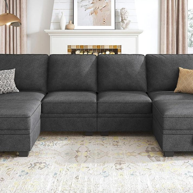 HONBAY Sectional Sofa with Storage Seat U Shaped Sectional Couch with Reversible Chaise Convertible Sectional Couches for Living Room,Dark Grey