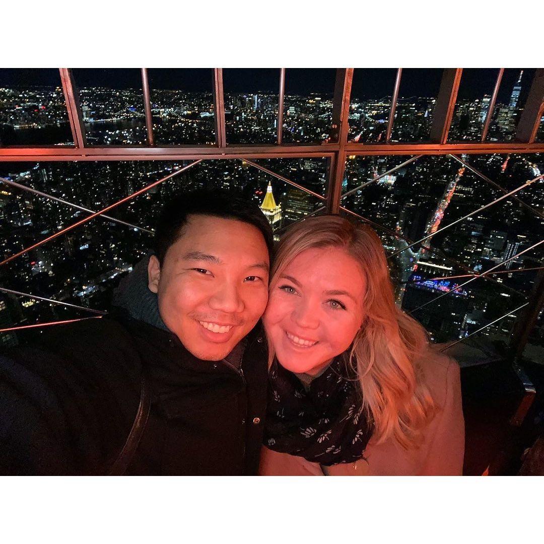 Feeling on top of the world as a newly engaged couple!