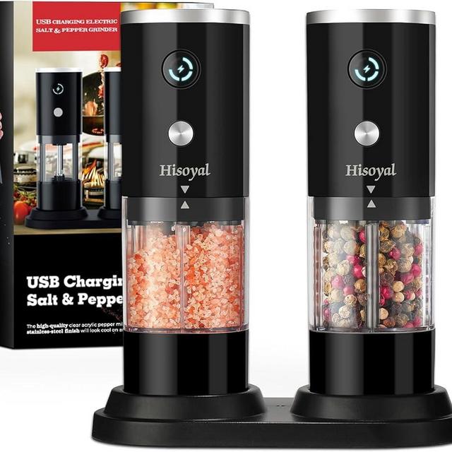 Rechargeable Electric Salt and Pepper Grinder Set, Electric Salt and Pepper Grinder Set, Adjustable Coarseness