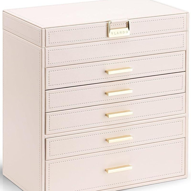 VLANDO 6 Layer Large Jewelry Box - Jewelry Holder Organizer, Jewelry Box Organizer for Drawer Necklace Ring Bracelet and Watch, Birthday Gift for Loved Ones - Pink