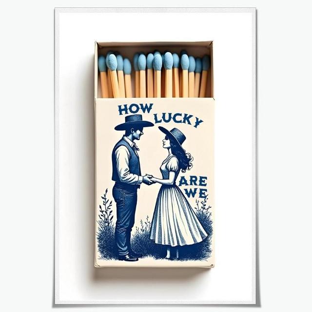 Retro Canvas Wall Art Matchbox How Lucky Are We Poster Print Vintage Indigo Blue Chinoiserie Western Wall Decor 12x18inch Unframed
