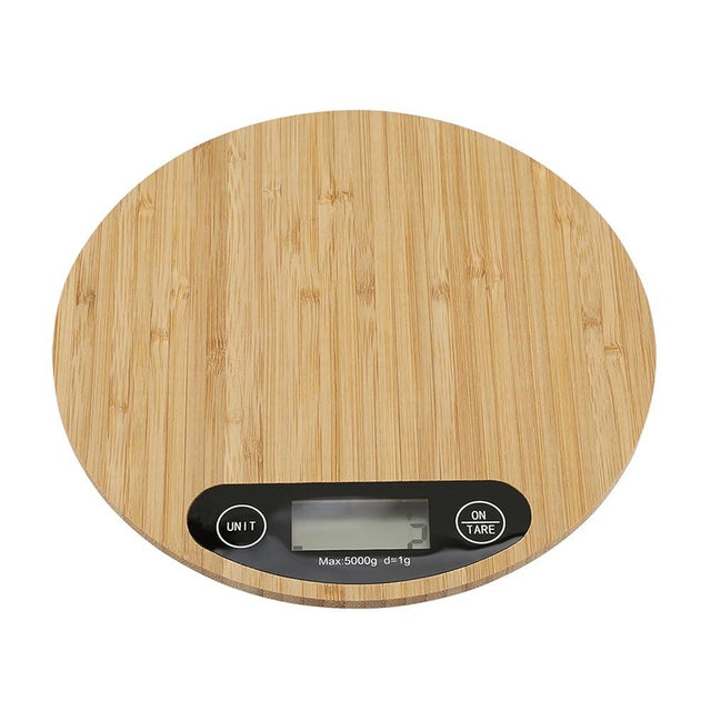 Digital Food Scale,Round Bamboo Electric Kitchen Weighing Scale 5kg 1g Kitchen Scale for Cooking Baking Electronic Scale with LCD Display for Cooking Food