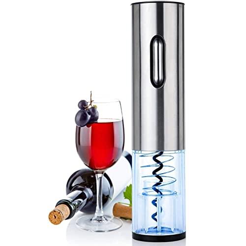 GOSCIEN Electric Wine Opener, Rechargeable Automatic Cordless Wine Bottle Opener, Automatic Corkscrew with Foil Cutter (Base) and USB Charging Cable, LED Indicator Light - Stainless Steel