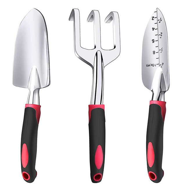 Garden Tool Set, 3 Pieces Aluminum Heavy Gardening Kit Including Hand Shovel, Transplant Shovel and Tiller Hand Rake with Soft Rubber Non-Slip Handle, Peoplewholovegardeningenjoy apleasant Experience