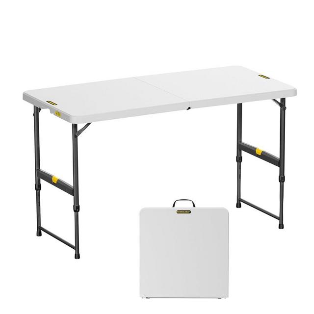 FanttikOutdoor 4ft Portable Folding Table, One-Handed Height Adjustment, 4 Heights, Gravity Lock, Carry Handle, Indoor Outdoor Heavy Duty Fold-in-Half Utility Table, Party, Granite White Zeta X4 Pro