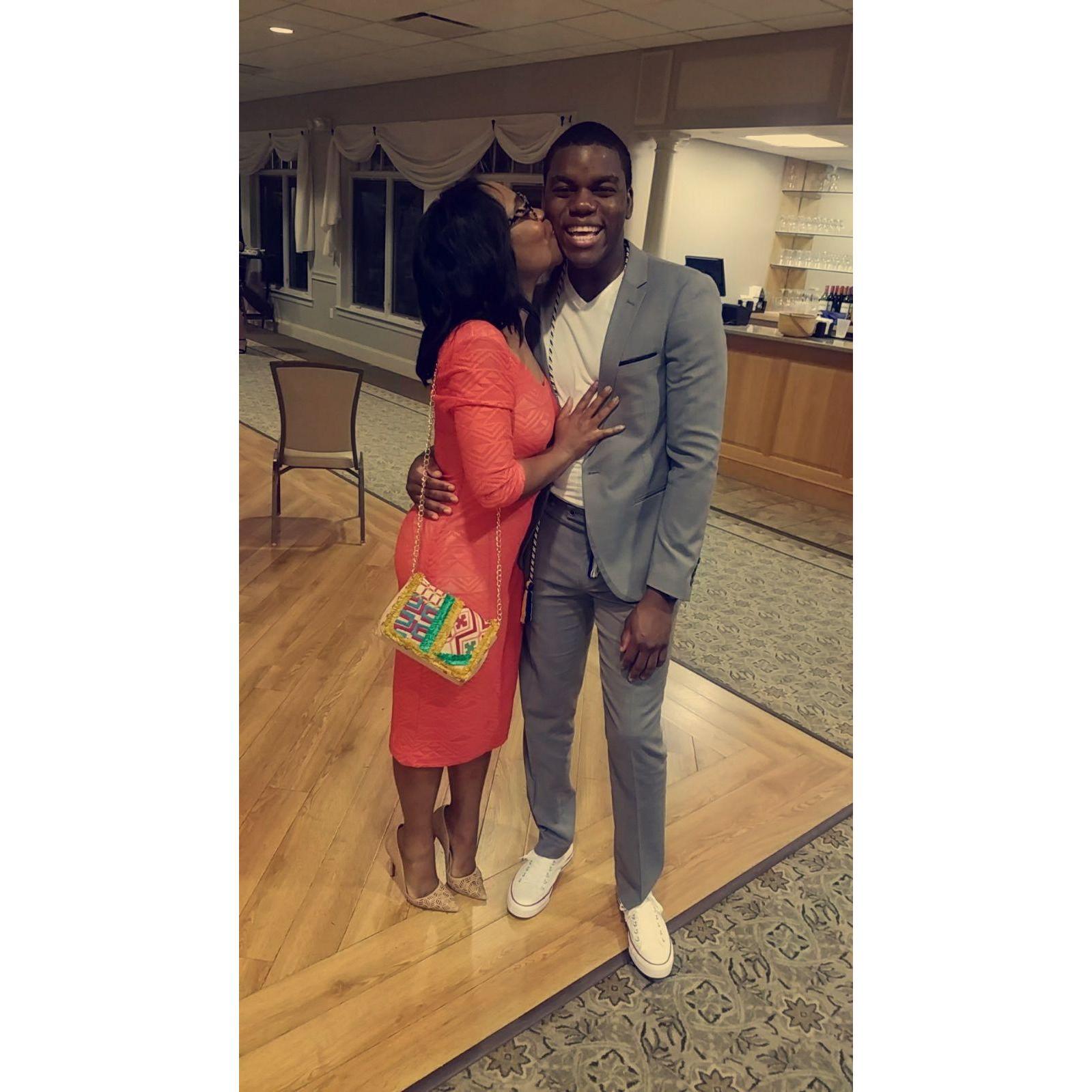 Celebrating Romaine's graduation award's dinner in 2018.