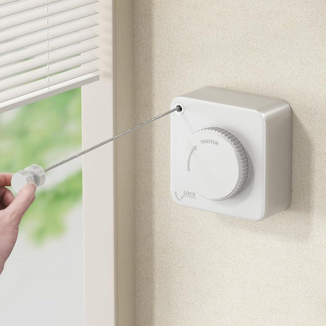 MUSTORN Retractable Clothesline Indoor, Non-Sagging Outdoor Clothes Line Retracting Heavy Duty Clothes Drying Laundry Line Wall Mounted Stainless Steel Line-15.1 Feets(Square-White)