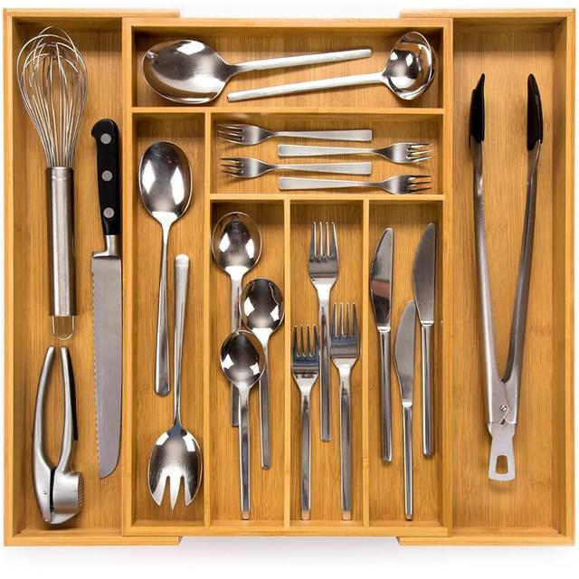 budu Silverware Drawer Organizer #18.5" Depth – Utensil Holder, Kitchen Drawer Organizers for Flatware, Cutlery – Perfect Utensil Organizer for Silverware & Other Kitchen Organization Tools & Storage