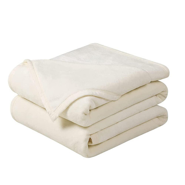 EASELAND Soft King Size Blanket Winter Warm Microplush Lightweight Thermal Fleece Blankets for Couch Bed Sofa,90x108 Inches,Ivory
