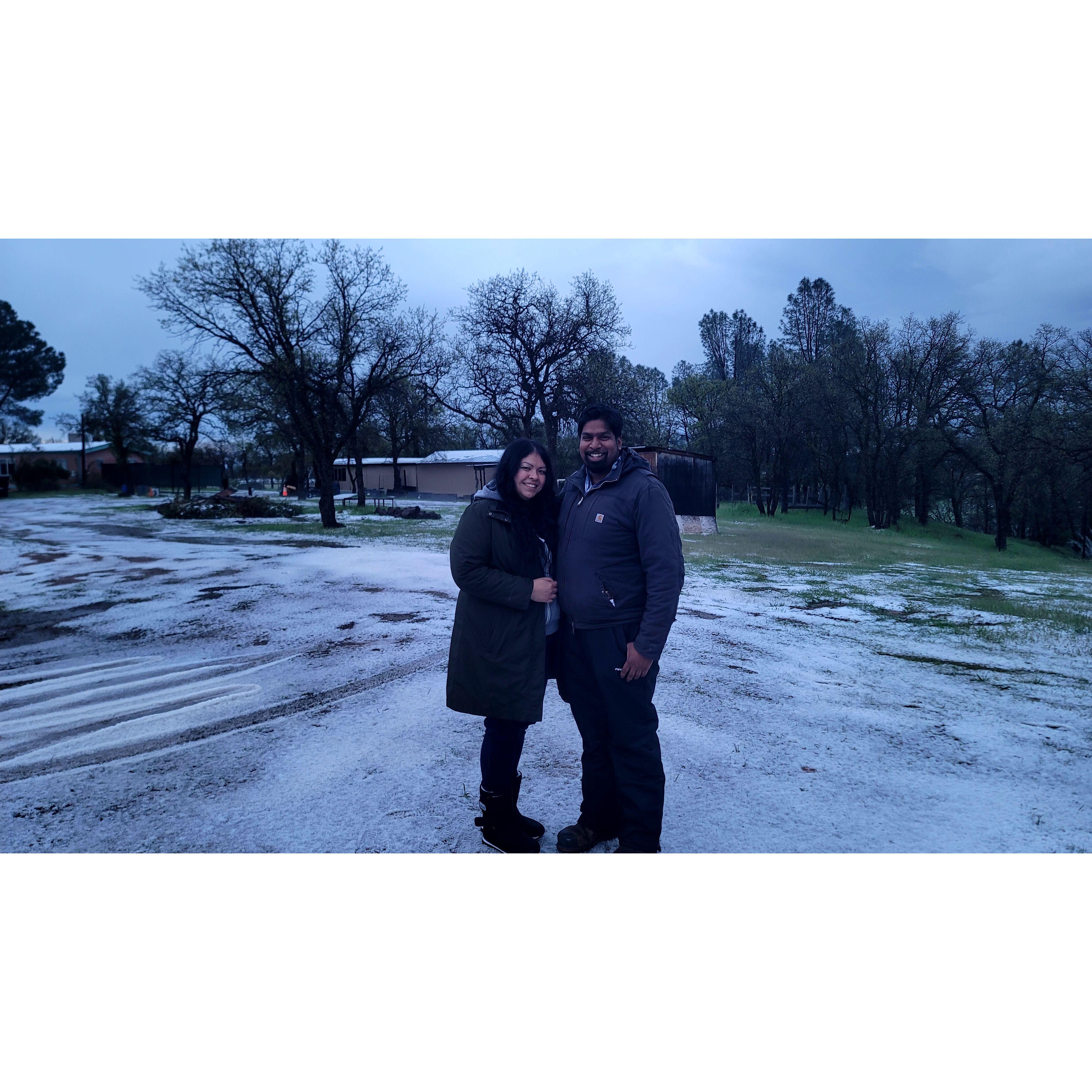 Last photo before Nilo proposed to Diana. Snow at the end of March! (March 23, 2024)