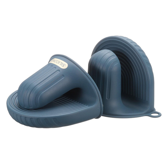 Unique Bargains Heat Resistant Mini Silicone Oven Mitts for Air Fryer Kitchen Cooking 2 Pcs Dark Blue
