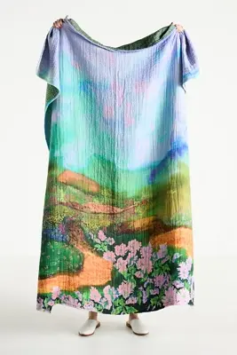 Gemma Floral Printed Cotton Throw Blanket
