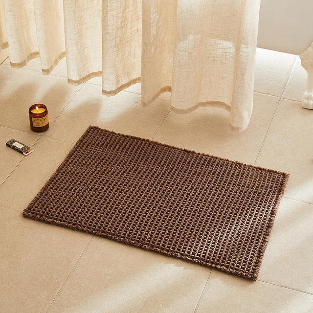 TYUU Waffle Bath Mat, Boho Bathroom Rugs Non Slip Washable Super Absorbent Quick Dry Bath Mat Farmhouse Bathroom Decor, 30"x20" Mocha