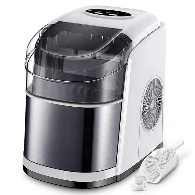 Ice Maker Countertop Machine with Self-Cleaning Function，26LBS in 24 Hours, 9 Bullet Cubes Ready in 6 Mins, Compact Ice Cube Maker with Ice Scoop & Basket for Home Kitchen Office Bar (White)