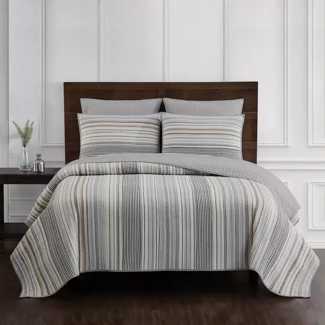 Jacob Stripe 3-Piece King Quilt Set in Neutral