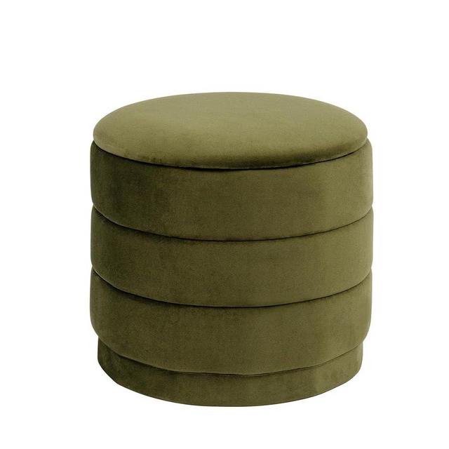 ZOLANOful 15.4" Round Velvet Storage Ottoman with Reversible Lid, Upholstered Circular Ottoman Footrest with Hidden Storage, Foldable Padded Footstool for Dorm Living Room & Bedroom, Olive Green