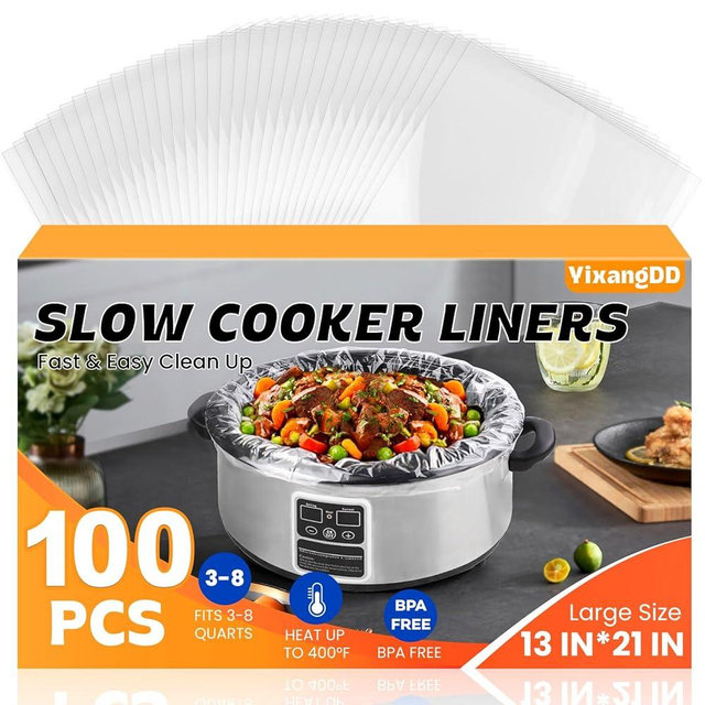 100 Pack Slow Cooker Liners, Large Size 13"x 21" Cooking Bags Disposable Pot Liners, Plastic Slow Cooker Bags Fits 3-8 Quarts, BPA Free, Suitable for Oval & Round Pot