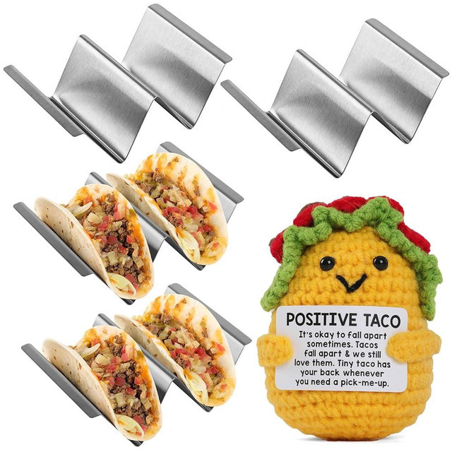 Stainless Steel Taco Tortilla Holders,Tray style 4-Packs, Professional Kitchen Series, Oven and Dishwasher Safe .Come With A Positive Crochet Taco