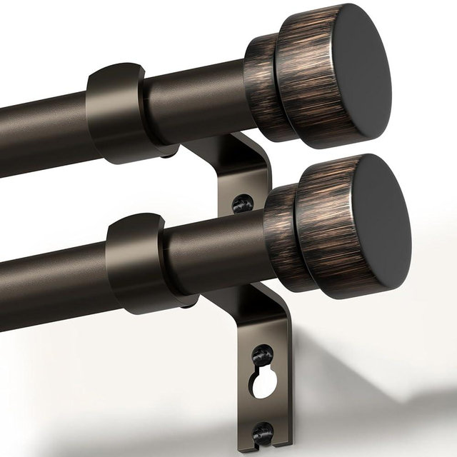 2 Pack Modern Antique Brown Curtain Rods for Windows 48 to 88 Inches Adjustable Length Heavy Duty 1" Diameter Window Rod with Decorative Finials for Outdoor Farmhouse Bedroom Kitchen Living Room