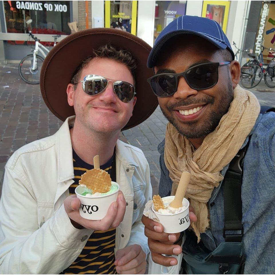 In Bruge, enjoying some gelato.
