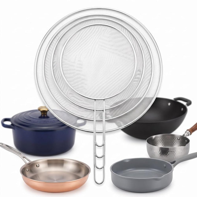 Apidgrowth 4-Piece Stainless Steel Splatter Guard Set (13",11.5", 10",8") Splatter Screen for Cooking,Perforated Stainless Steel,Comfortable Grip,Shield from Splashing Oil