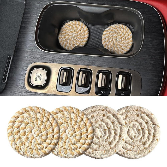 Yuoyar 4 Packs Car Cup Cotton Coasters - Universal Minimalist Car Cup Holder Insert - Car Gadgets (Rotary Color Mixing)