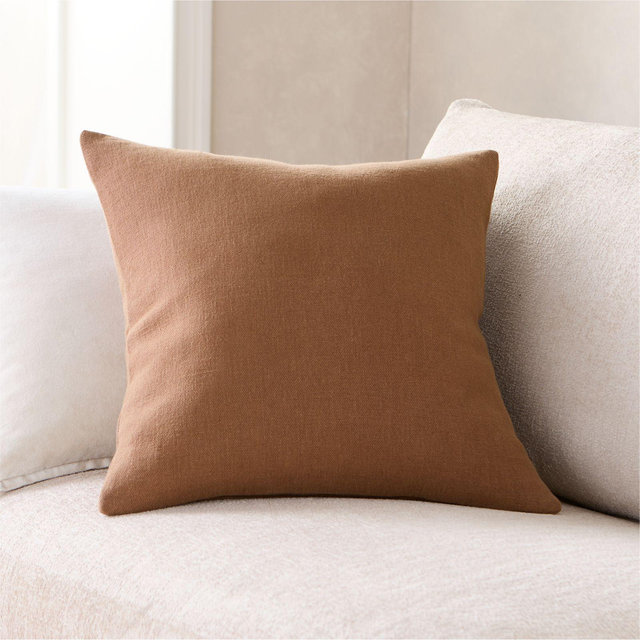 Relaxed Linen 20"x20" Maple Brown Layering Throw Pillow with Down-Alternative Insert